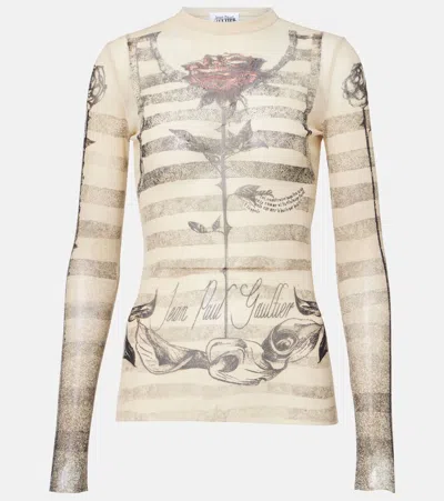 JEAN PAUL GAULTIER STRIPED PRINTED MESH TOP