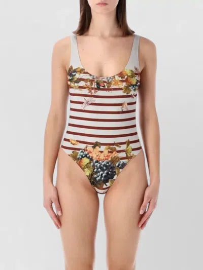 Jean Paul Gaultier Striped Scoop Neck Low Back Swimsuit In Brown