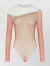 Jean Paul Gaultier Double Layer Pinstripe Body Morphing Bodysuit Mint And Coral In White