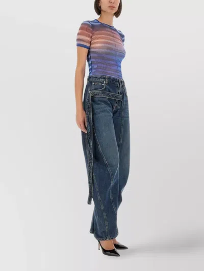 Jean Paul Gaultier Striped Slim Fit Round Neck Top In Blue