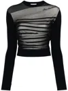 Jean Paul Gaultier Ribbed Mariniere Mesh-layer Crewneck Sweater In Blue