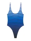 Jean Paul Gaultier Striped Pattern Scoop Neckline Swimsuit In Blue