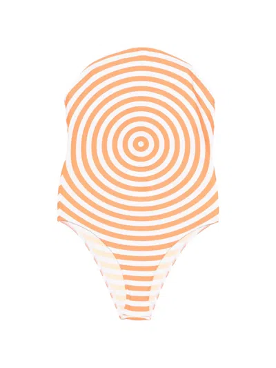 Jean Paul Gaultier Striped Swimsuit In Orange