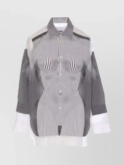 JEAN PAUL GAULTIER STRIPED TOP WITH TULLE DETAIL AND POCKET