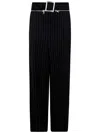 Jean Paul Gaultier Pinstripe Wool Tailored Trouser With Zip Off Belt In Black