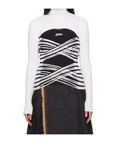 Jean Paul Gaultier Striped Turtleneck In 0159 White/navy