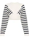 Jean Paul Gaultier Ribbed Mariniere Cropped Knit Pullover In 白色