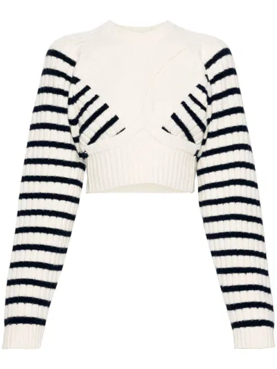 Jean Paul Gaultier Ribbed Mariniere Cropped Knit Pullover In Multi