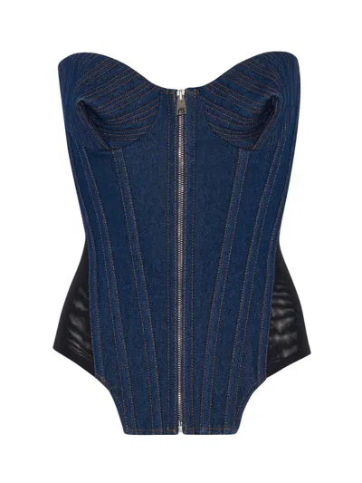 Jean Paul Gaultier Structured Denim Bodice With Sweetheart Neckline In Blue