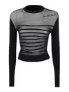 Jean Paul Gaultier Ribbed Mariniere Mesh-layer Crewneck Sweater In Azul