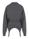 Jean Paul Gaultier Cropped Grey Merino Wool Sweater In Gold