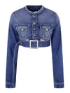 Jean Paul Gaultier Short Belted Denim Jacket In Blue