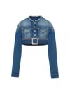 Jean Paul Gaultier Short Belted Denim Jacket In Blue
