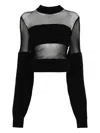 Jean Paul Gaultier Lambswool Ribbed Mesh Cut Out Sweater In Black