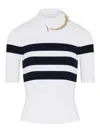 Jean Paul Gaultier High Neck Ribbed Texture Striped T-shirt In White