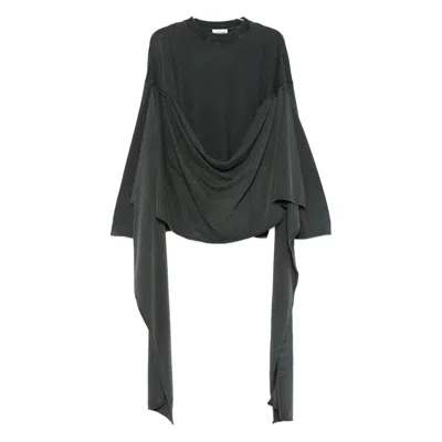 Jean Paul Gaultier Draped-neckline Long-sleeve Top In Gray