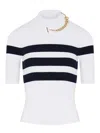 Jean Paul Gaultier High Neck Ribbed Texture Striped T-shirt In White