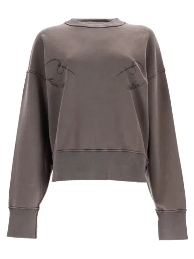 Jean Paul Gaultier Embroidered Organic Cotton Sweatshirt In Brown