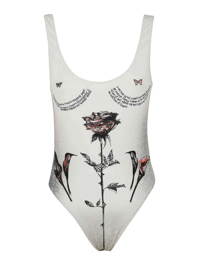 Jean Paul Gaultier Swimsuit Printed Tattoo Roses In Color Carne Y Neutral