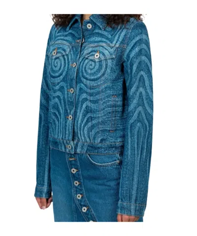 Jean Paul Gaultier Swirl-pattern Denim Jacket In Blue