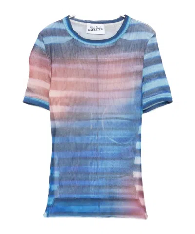 Jean Paul Gaultier Striped Slim Fit Round Neck Top In Blue