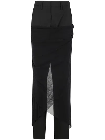 Jean Paul Gaultier Tailored Pant With Mesh Sarong In Black