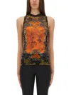 Jean Paul Gaultier Mesh Tank Top Printed Medaillon Woman Multicolor