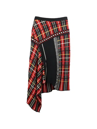 Pre-owned Jean Paul Gaultier Tartan Asymmetric Knit Midi Skirt In Red