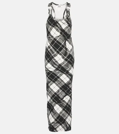 Jean Paul Gaultier Tartan Tank Top Long Dress In 000201-black/grey/wh