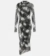 Jean Paul Gaultier Distorted Tartan-print Draped Mesh Maxi Dress In Red