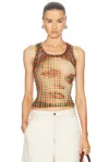 Jean Paul Gaultier Multicolor Tartan Face Tank Top In Sepia  Yellow  Blue & Red