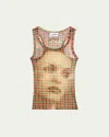 Jean Paul Gaultier Multicolor Tartan Face Tank Top In 95105030-sepia/yellow/blue/red