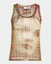Jean Paul Gaultier Multicolor Tartan Face Tank Top In 95105030-sepia/yellow/blue/red