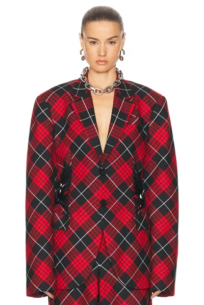 Jean Paul Gaultier Tartan Tailored Jacket In Red Black White