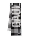 Jean Paul Gaultier Checkered Wool Scarf Logo In Black