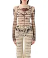 Jean Paul Gaultier Tatoo Top In Beige