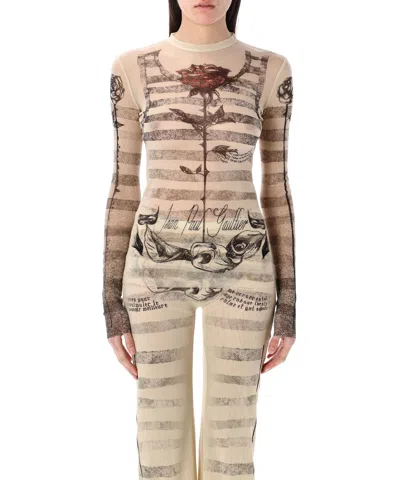 Jean Paul Gaultier Tatoo Top In Beige