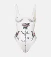 Jean Paul Gaultier Women S “tattoo Roses” Swimsuit Ecru In Black