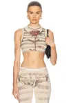 Jean Paul Gaultier Printed Tattoo Mariniere Crop Top Woman Ecru In Ecru  Black  & Red