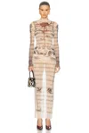 Jean Paul Gaultier Long-sleeved Dress In Ecru  Black  & Red