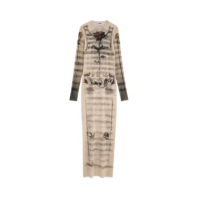 Pre-owned Jean Paul Gaultier Tattoo Mariniere Long Dress 'ecru/black/red' | Women's Size S