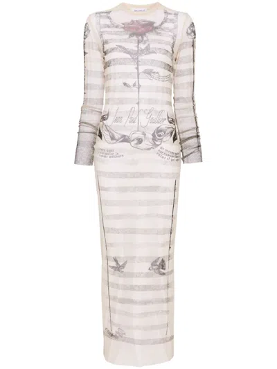 JEAN PAUL GAULTIER TATTOO MARINIERE LONG DRESS WOMAN ECRU