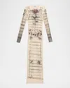Jean Paul Gaultier Tattoo Mariniere Mesh Long-sleeve Maxi Dress In Multi