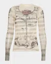 Jean Paul Gaultier Tattoo Mariniere Mesh Long-sleeve Top In Ecrublackred