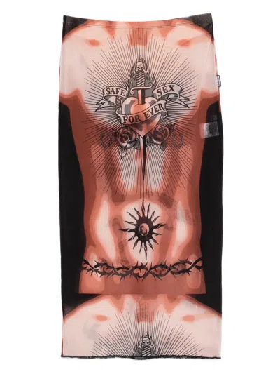 Jean Paul Gaultier Women S Re-edition Safe Sex Tattoo Long Skirt Black In Multi