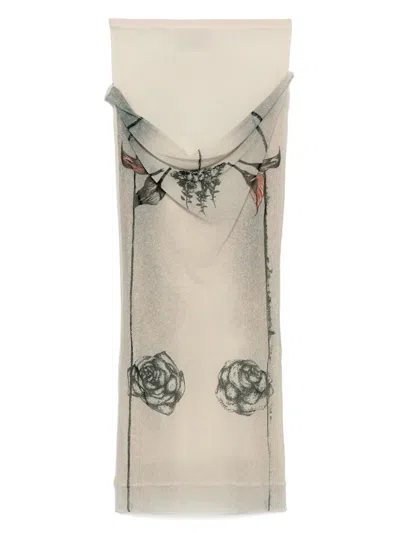 JEAN PAUL GAULTIER TATTOO-PRINT MESH MIDI SKIRT