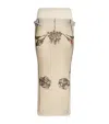 Jean Paul Gaultier Mesh Printed Double Layer Midi Skirt In Beige