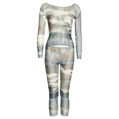 Pre-owned Jean Paul Gaultier Tattoo-currency Print Mesh Top And Leggings Set, Ss 1994 In Gray