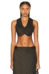 Jean Paul Gaultier Laced Gilet Crop Top In Brown & Ecru