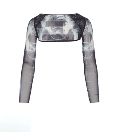 Jean Paul Gaultier The Black Squeletor Semi-sheer Mesh Shrug In Blue